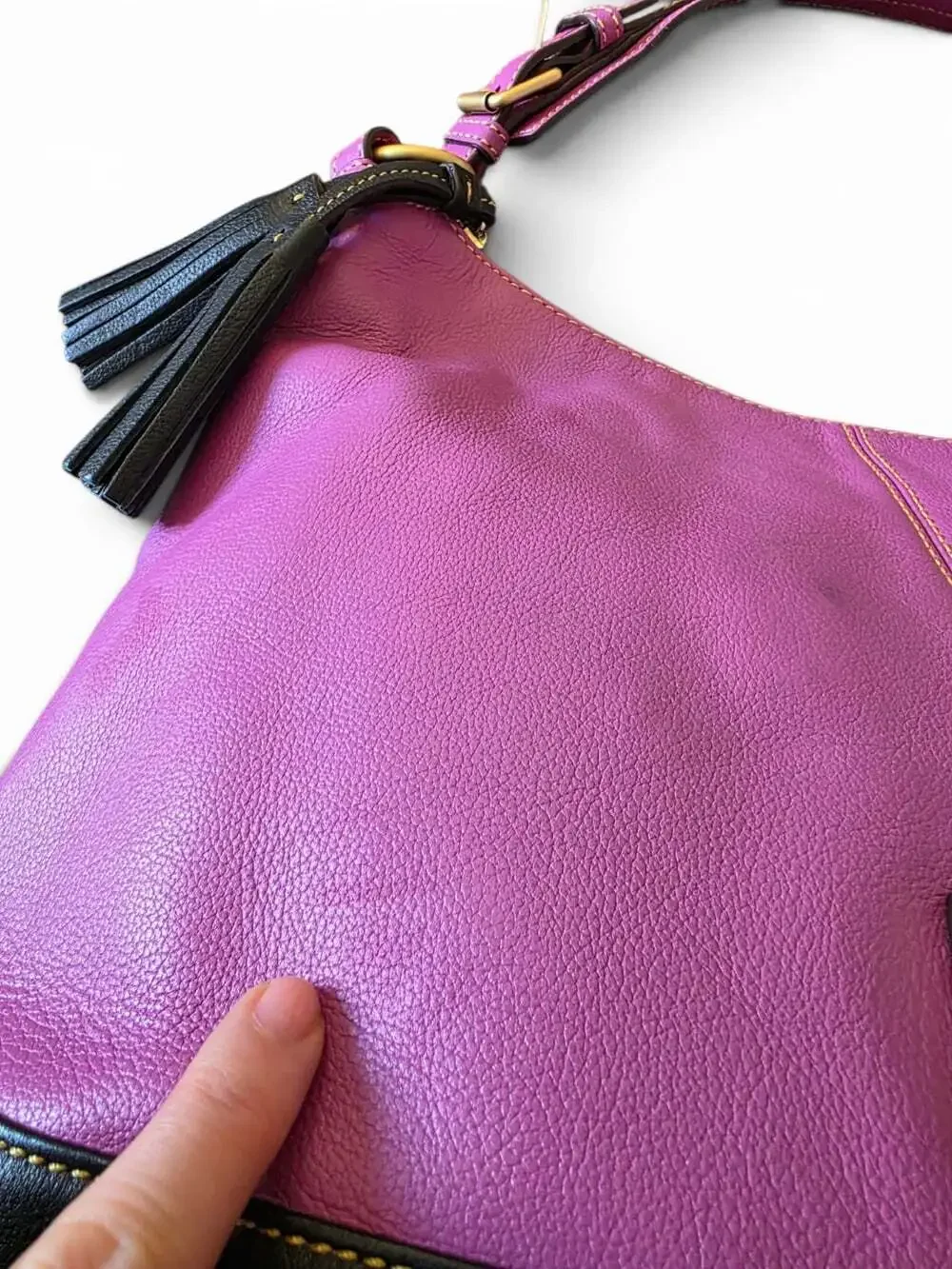 Dooney & Bourke Sophie Pebble Leather Hobo Bag Pink Black Colorblock Tassel